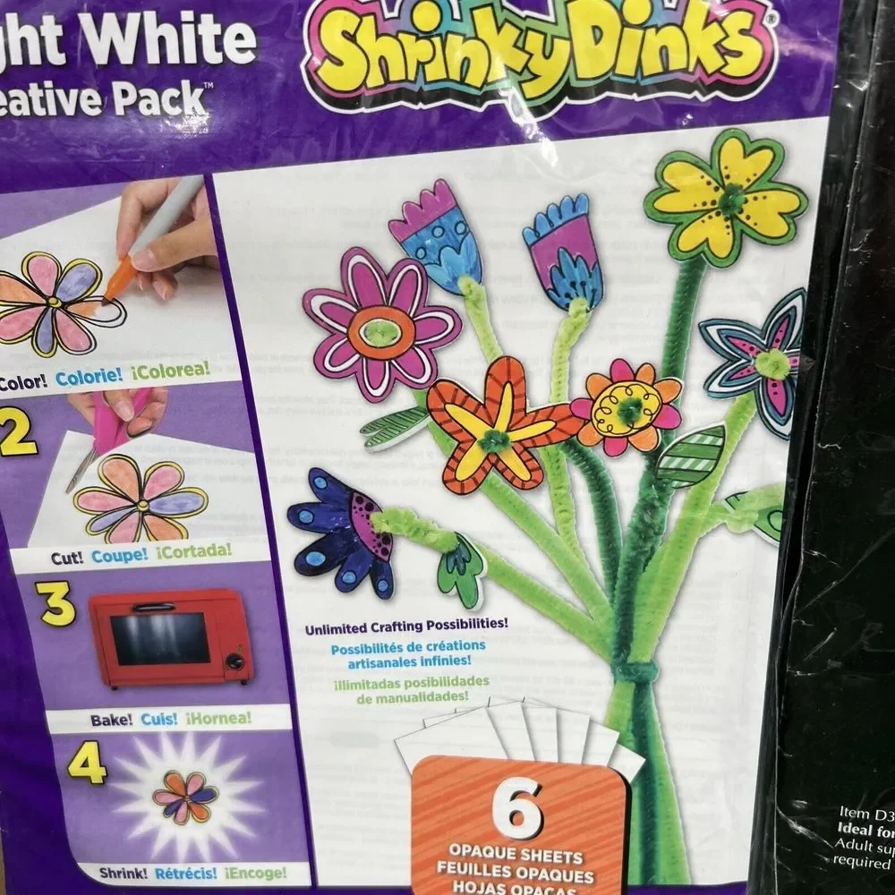 Shrink Dinks Lot Of 3 Frosted Ruff N' Ready Flowers Crystal Clear‎ Plastic